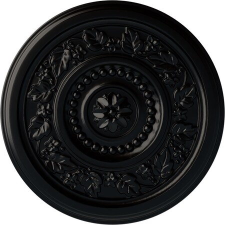 Ekena Millwork Marseille Ceiling Medallion (Fits Canopies up to 4 1/4"), Hand-Painted Jet Black, 16 1/8"OD x 5/8"P CM16MABLF